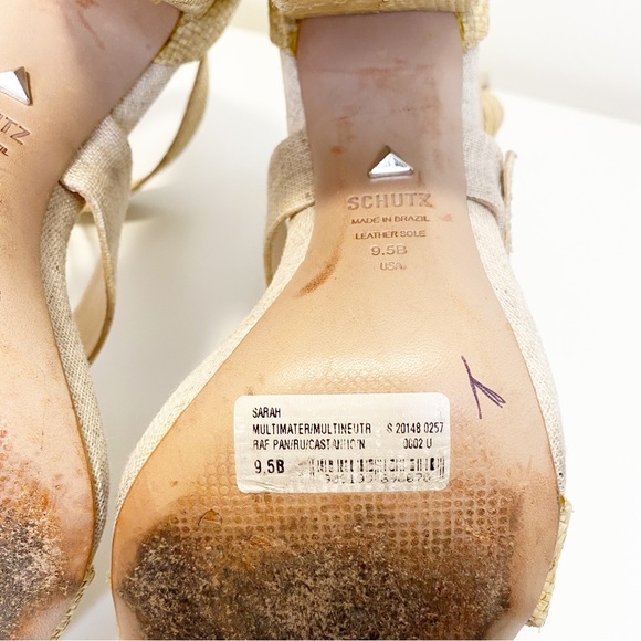 SCHUTZ Sarah Raffia Woven Block Heel buckle strap 9.5 neutral - Picture 6 of 8